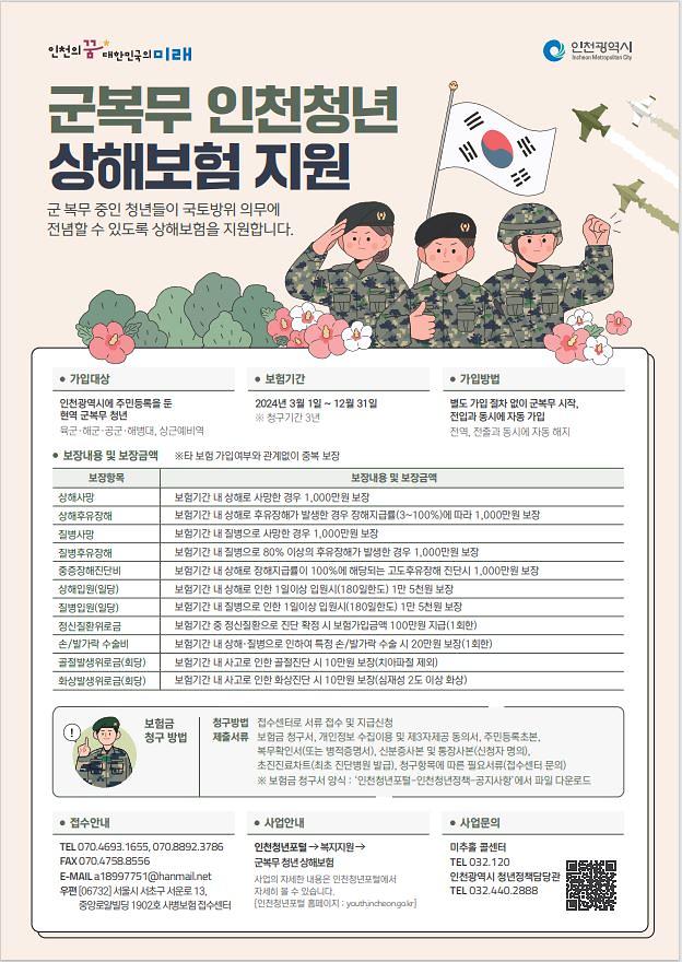 2024년 군복무 인천청년 상해보험 지원사업 홍보 사진
