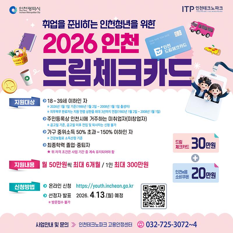 구직청년을 위한 「드림체크카드 지원사업」 참여자 모집 안내 사진